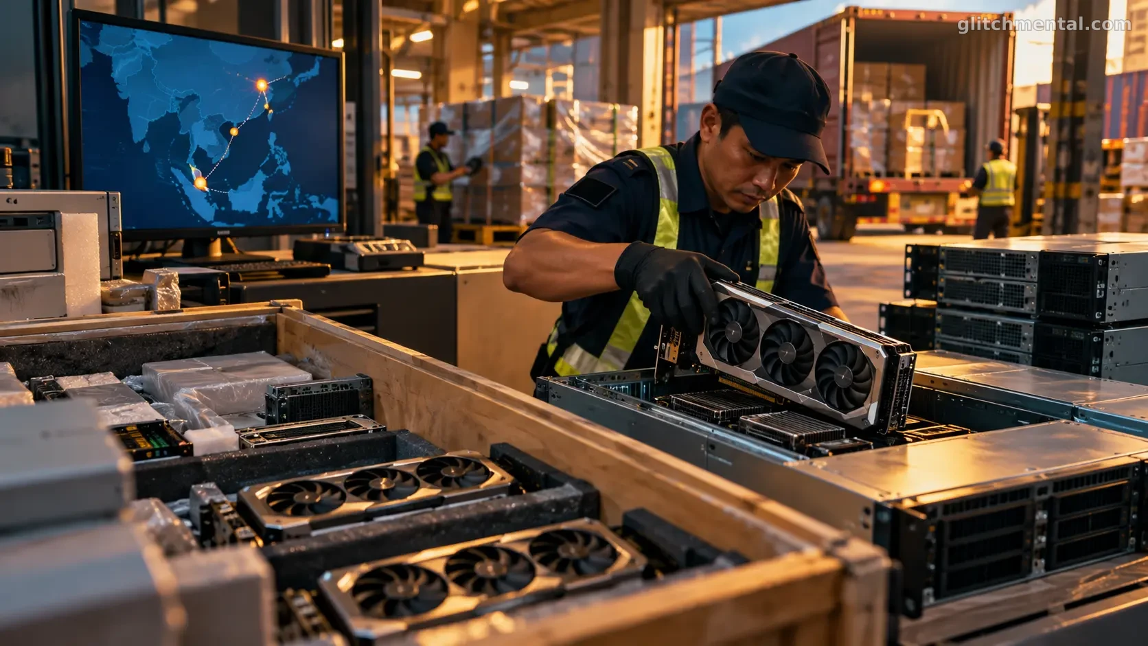 AI CHIP SMUGGLING: GPU de tres ventiladores extraída de un servidor durante una inspección logística